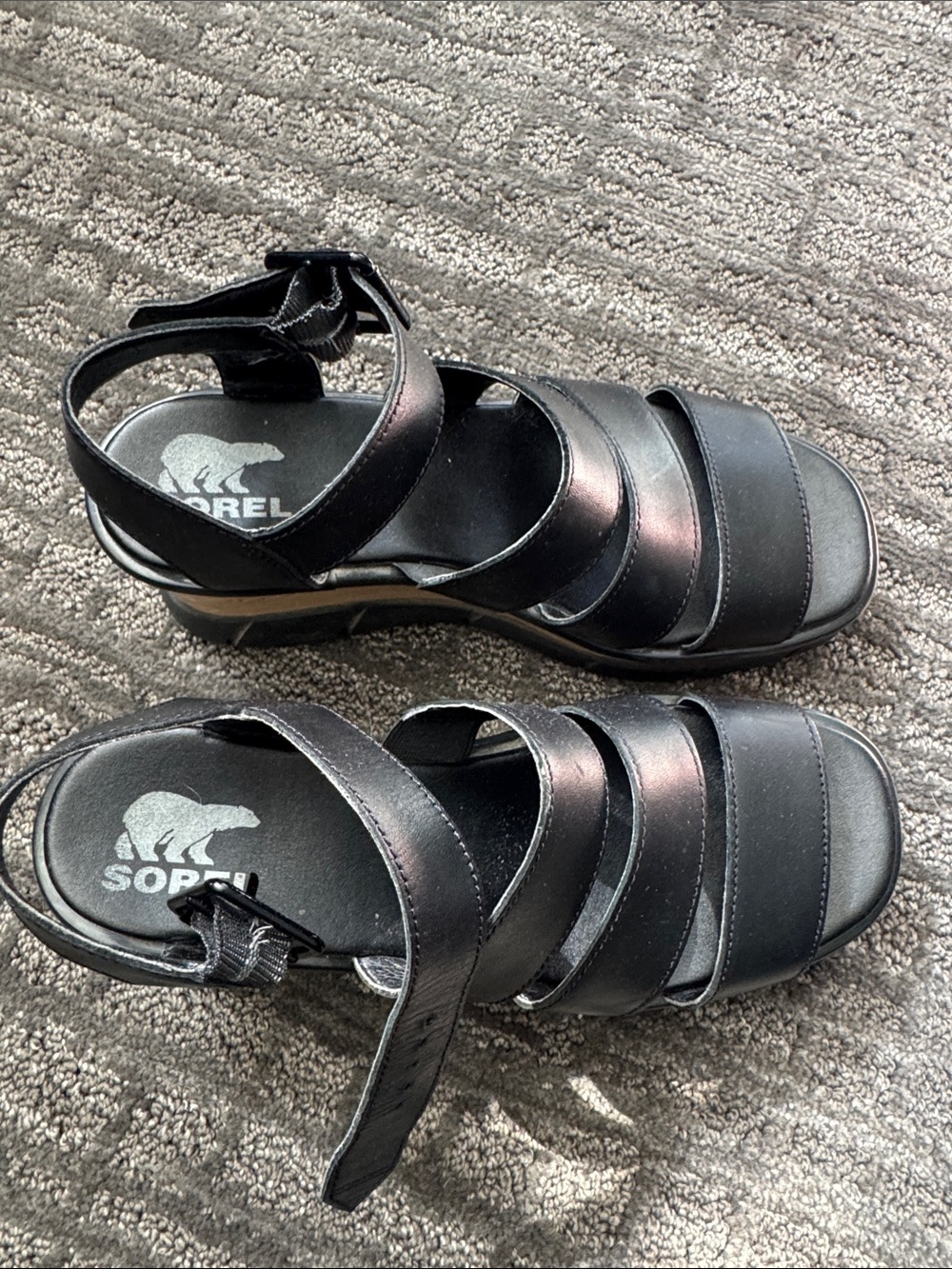 Sorel Black Strappy Platform Sandals